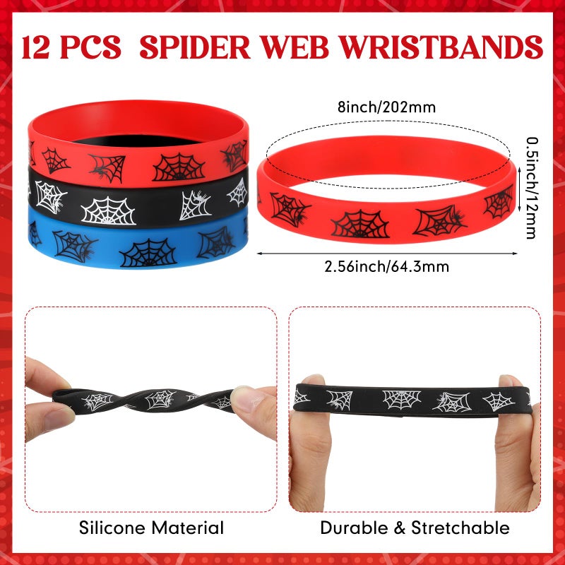 Kingdder 24 Pcs Spider Web Sunglasses and Silicone Wristbands Bracelets Spider Birthday Theme Party Favors Black Red Blue Party Decorations Supplies Gifts(Classic) - Image 3