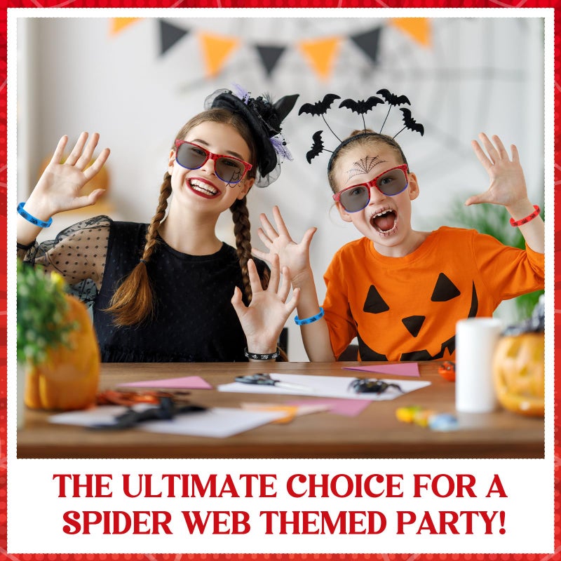 Kingdder 24 Pcs Spider Web Sunglasses and Silicone Wristbands Bracelets Spider Birthday Theme Party Favors Black Red Blue Party Decorations Supplies Gifts(Classic) - Image 4