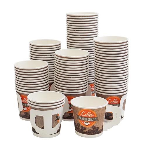 PARICOTT 150ml – 200 Cups | Paper Cups with Handle | Premium Printed Disposable Cups for Tea & Coffee – Eco-Friendly, Recyclable, One-Time Use Paper Glass for Home, Office, Events, Parties, Wedding - Image 1