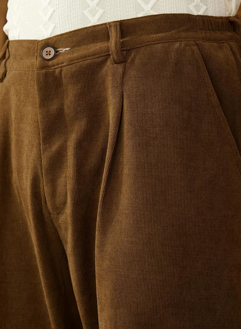 كامبوس سوترا Men's Russet Brown Corduroy Pleated Trousers