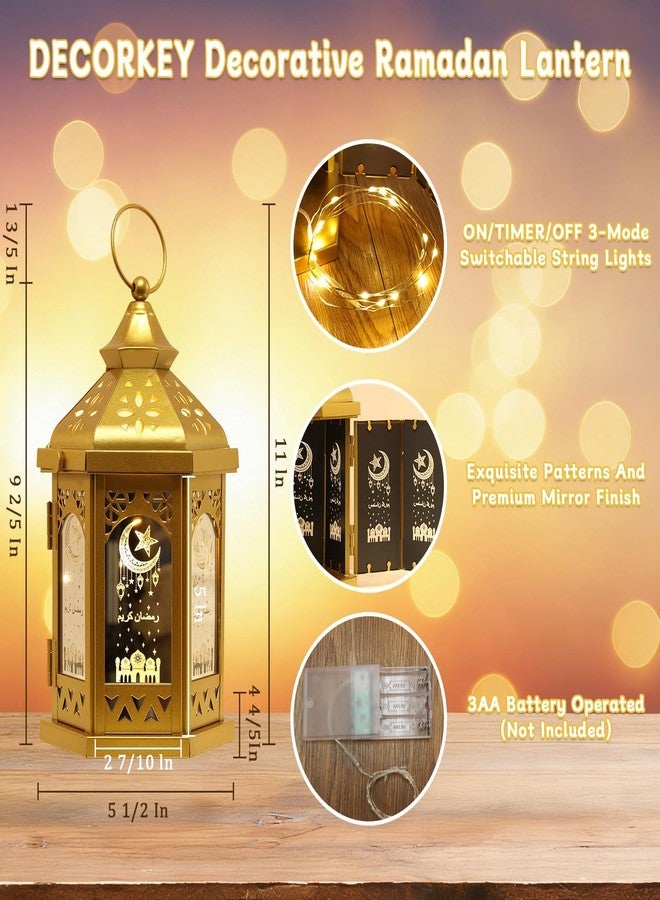 DECORKEY Ramadan Decorations for Home, 2 PCS 11''H Medium Hexagon Decorative Candle Lantern for Tabletop Mantel Decor, Vintage Metal Lantern Candle Holders for Indoor Outdoor Decor, EID Mubarak Gift - Image 3