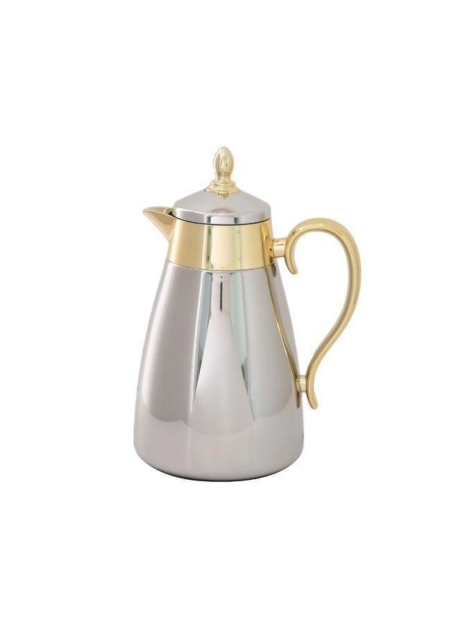 السيف  ترمس ضيافة شهد 1 لتر، هيكل ستانلس ستيل، عزل داخلي زجاجي – كروم × ذهبي - Image 2