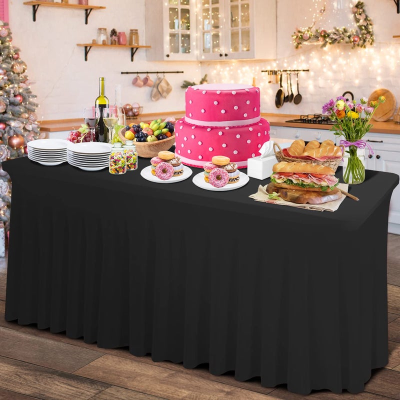 Rinpon Rinpon Thick 2 in 1 Spandex Table Skirt and Table Cover 6ft Rectangle Fitted Tablecloth with Pleated Skirt Wrinkle Free Rectangular Table Cloth for Banquets and Vendor Event Black 723029