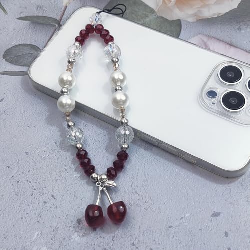 cioatu Phone Charms Cute Cherry Butterfly Cell Phone Lanyard Strap Wrist Strap for Bag Airpods Camera Pendants Decor (Red Cherry 1) - Image 4