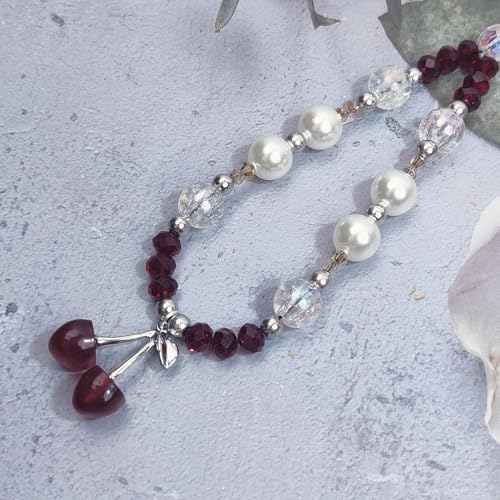 cioatu Phone Charms Cute Cherry Butterfly Cell Phone Lanyard Strap Wrist Strap for Bag Airpods Camera Pendants Decor (Red Cherry 1) - Image 3