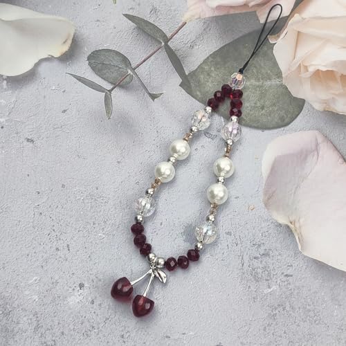 cioatu Phone Charms Cute Cherry Butterfly Cell Phone Lanyard Strap Wrist Strap for Bag Airpods Camera Pendants Decor (Red Cherry 1) - Image 2