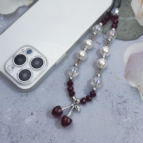 cioatu Phone Charms Cute Cherry Butterfly Cell Phone Lanyard Strap Wrist Strap for Bag Airpods Camera Pendants Decor (Red Cherry 1) - Image 5
