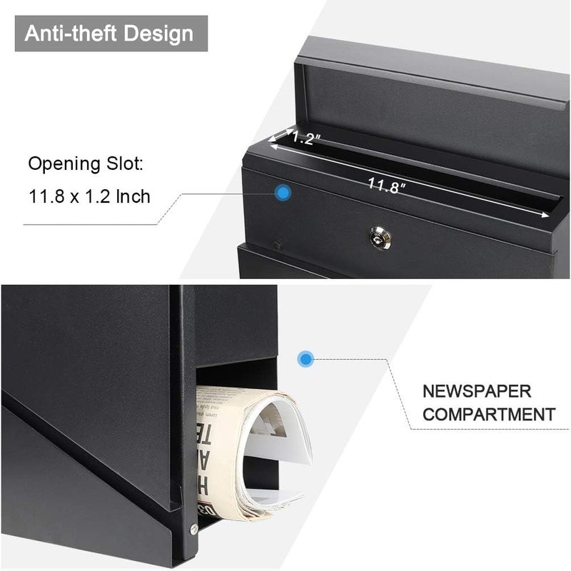 Parrency Lockable Mailboxes with Keys,Outdoor Wall Mounted Mail Box with Large Capacity,14 3/10" x 4 1/10" x 13",White - Image 5