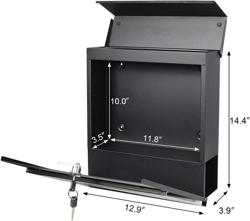 Parrency Lockable Mailboxes with Keys,Outdoor Wall Mounted Mail Box with Large Capacity,14 3/10" x 4 1/10" x 13",White - Image 3