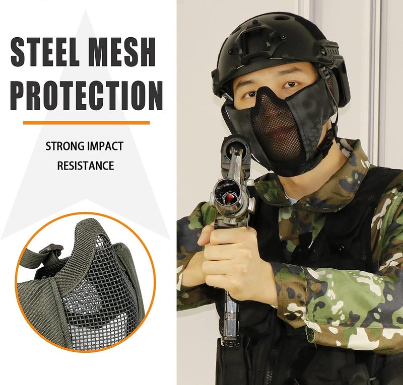 Aoutacc Airsoft Protective Gear Set, Half Face Mesh Mask with Ear Protection and Tactical Goggles for Adult Men Women BBS Paintball Shooting CS Survival Games Cosplay - Image 5