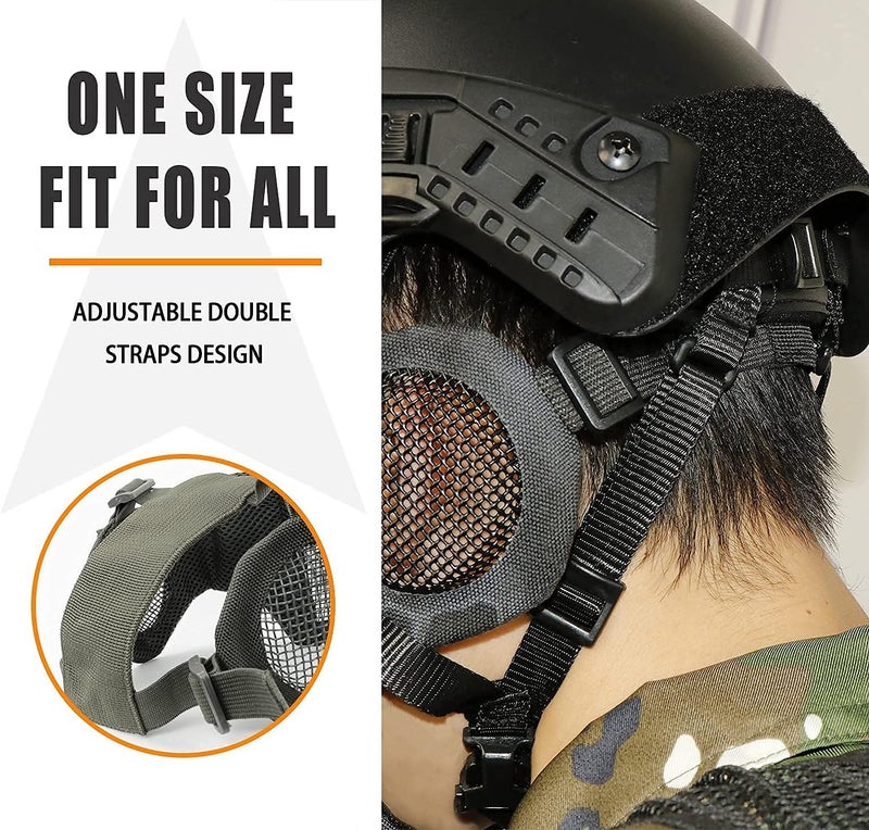 Aoutacc Airsoft Protective Gear Set, Half Face Mesh Mask with Ear Protection and Tactical Goggles for Adult Men Women BBS Paintball Shooting CS Survival Games Cosplay - Image 4