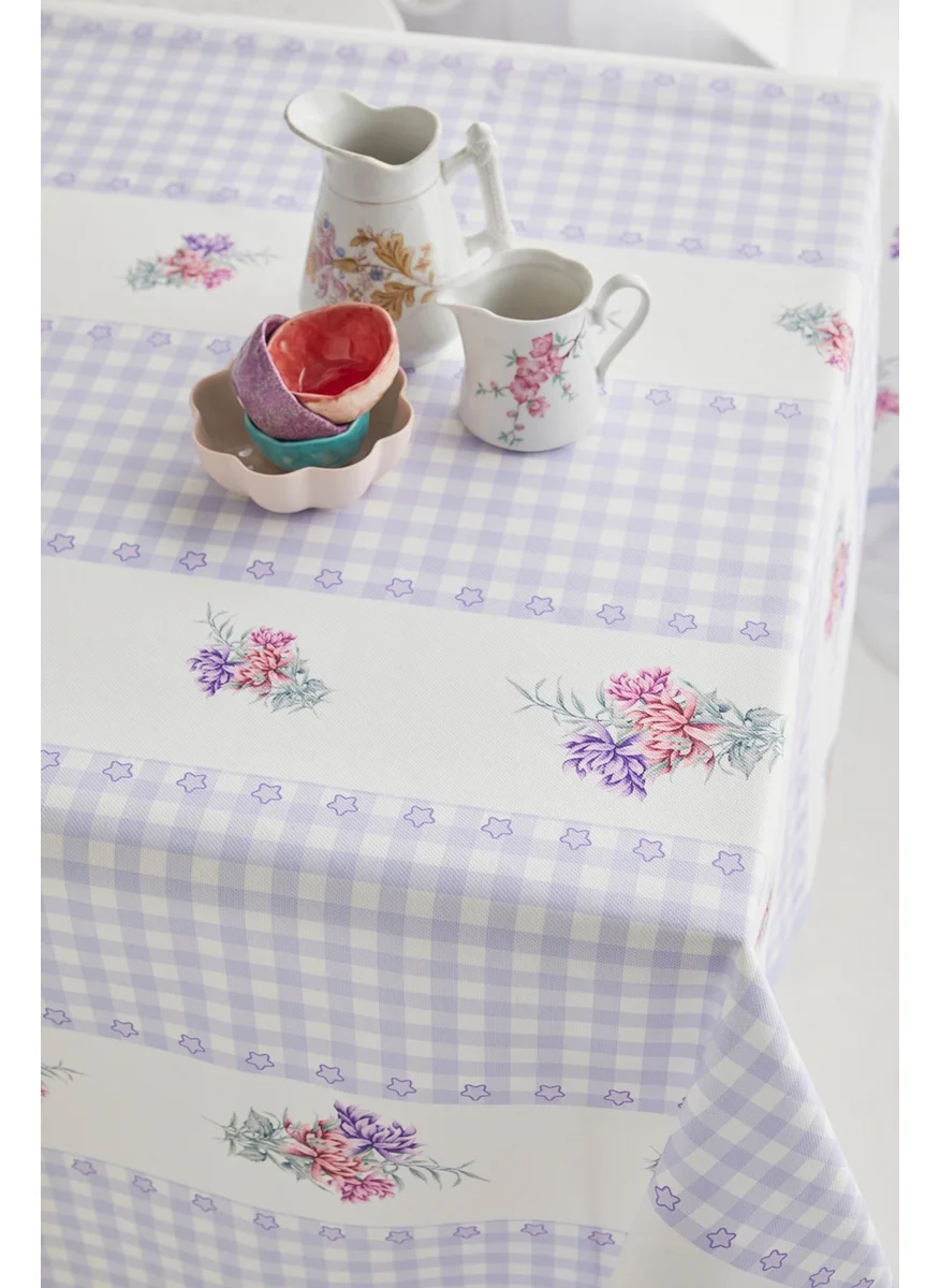 Ays Home Lilac Floral Gingham Dining Table Cloth