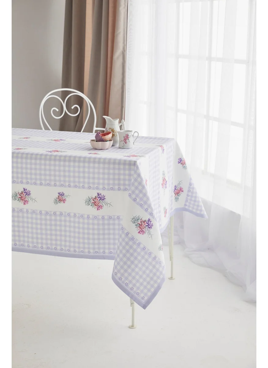 Ays Home Lilac Floral Gingham Dining Table Cloth