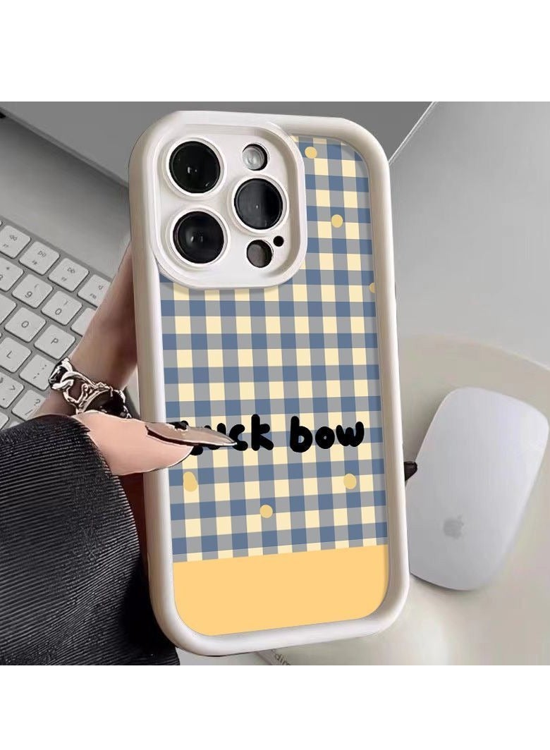 NIBEMINENT Blue And Yellow Checkers Protective TPU Case Cover For iPhone 14 Plus, Antique White
