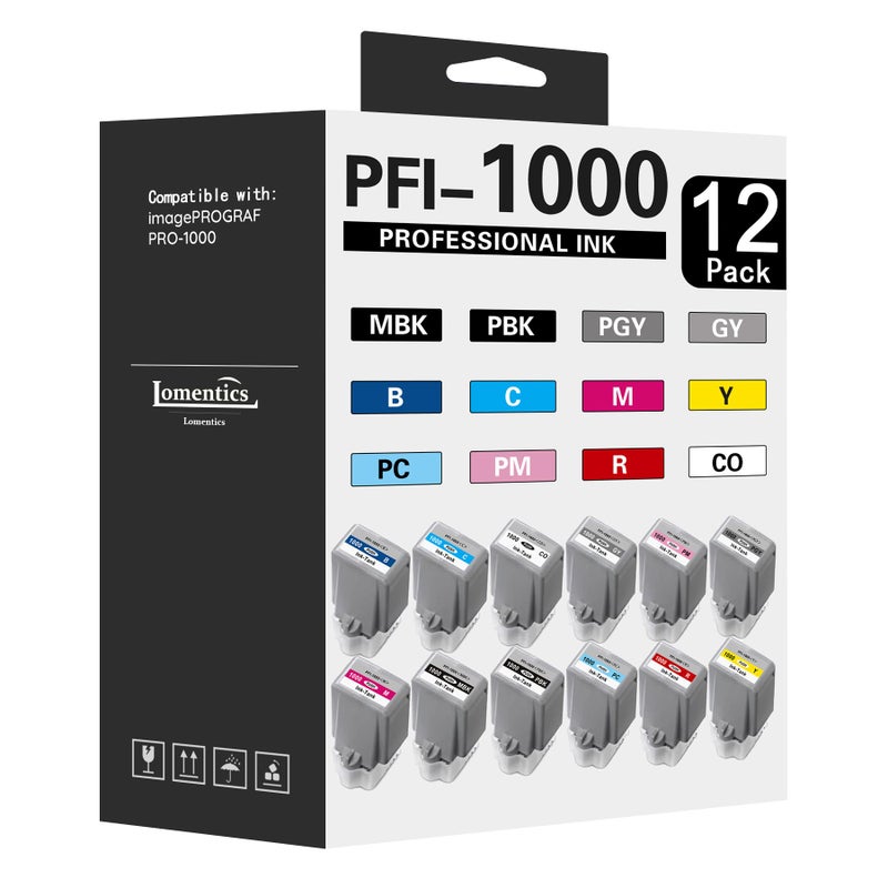 Pro 1000 Ink cartridges PFI1000 Ink 80ml High Yield Replacement for Canon PFI1000 PRO 1000 Ink Cartridges Compatible for imagePROGRAF PRO 1000 Printer 12PackMBKPBKCMYRGYBPGYPCPMCO