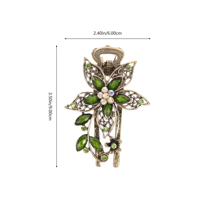Uonlytech Hair Clip, Green Flower Crystal Hair Clip, Sparkly Glitter Rhinestones Hair Clips French Elegant Hair Barrettes Hair Jewelry for Women Girls - Image 2