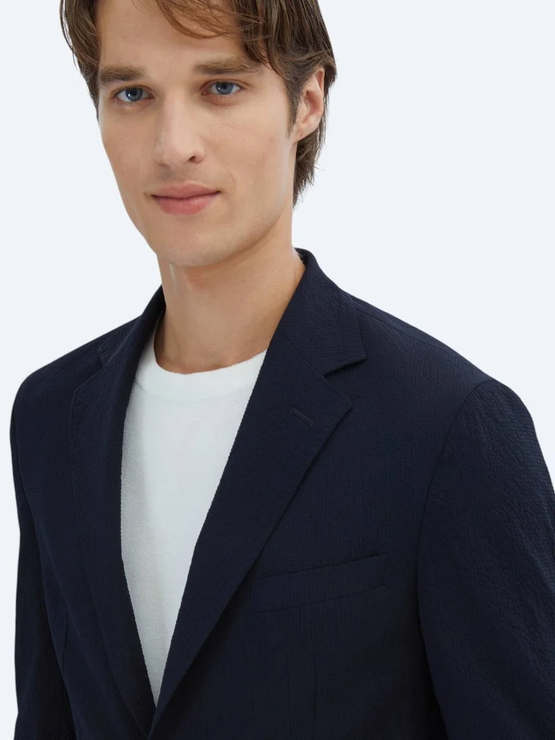 Kip Navy Blue Patterned Modern Fit Suit