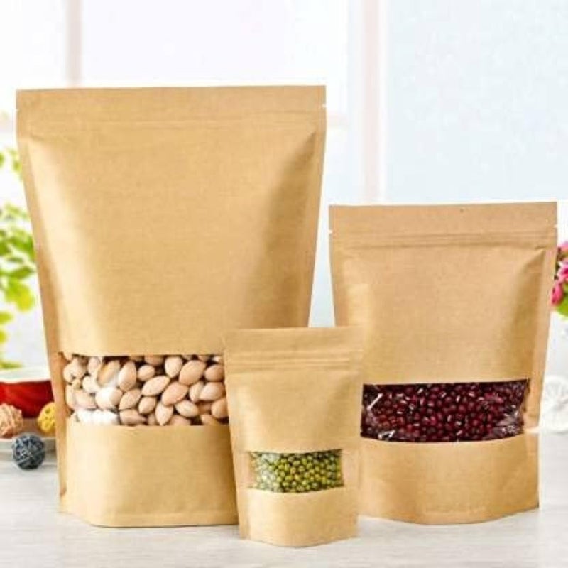 E Sko Esko Stand Up Ziplock Pouch - Reusable, Airtight Kraft Paper Storage Pouch (Brown) | 100X150 (Pack Of 100) - Image 1
