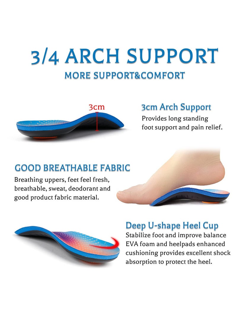 Excefore - 3/4 Length High Arch Support Insoles Orthotic Inserts, Over Pronation Insoles, Plantar Fasciitis, Flat Feet, Heel Pain, Relief Shoe Inserts for Men and Women Running Sports (M, 41-42) - Image 1