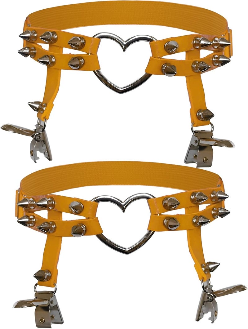 Adove Women Adjustable Leather Thigh Garter, Heart Shaped Leg Garter with Clips punk goth Garters for thigh high socks - Image 1