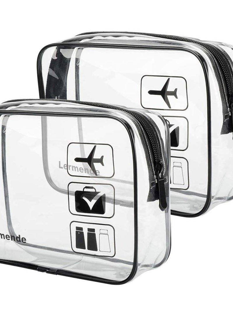 Lermende 2pcs Clear Toiletry Bag TSA Approved Travel Bag,Carry On for Travel,Airport Airline Accessories Compliant Bag,Quart Sized Makeup Cosmetic bag Women Men (Black, 2 Pack) - Image 1