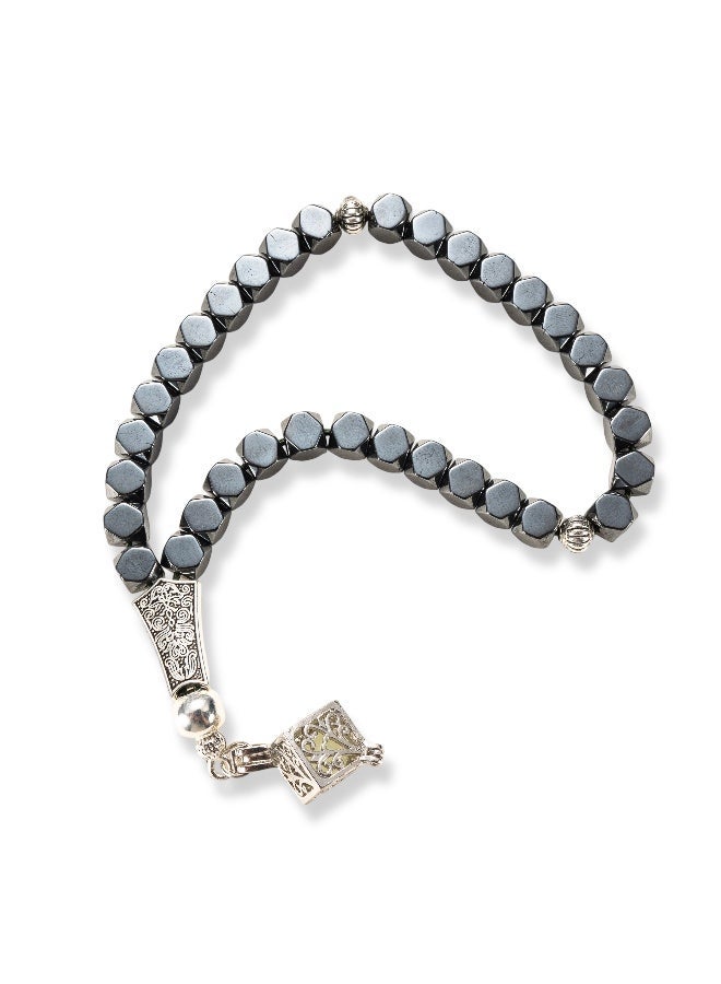 خرز الهدوء 1 pc 33-Bead Black Hematite Worry Beads Bracelet, Faceted Metallic Finish, Stress Relief & Focus Accessory, Elegant Gift Box for Men & Women - Image 3