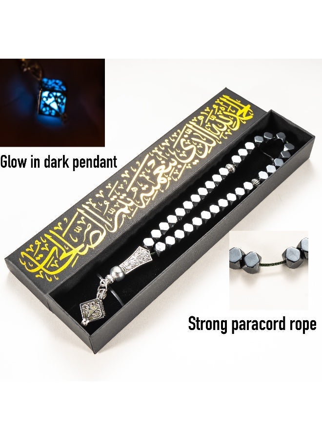 خرز الهدوء 1 pc 33-Bead Black Hematite Worry Beads Bracelet, Faceted Metallic Finish, Stress Relief & Focus Accessory, Elegant Gift Box for Men & Women - Image 2