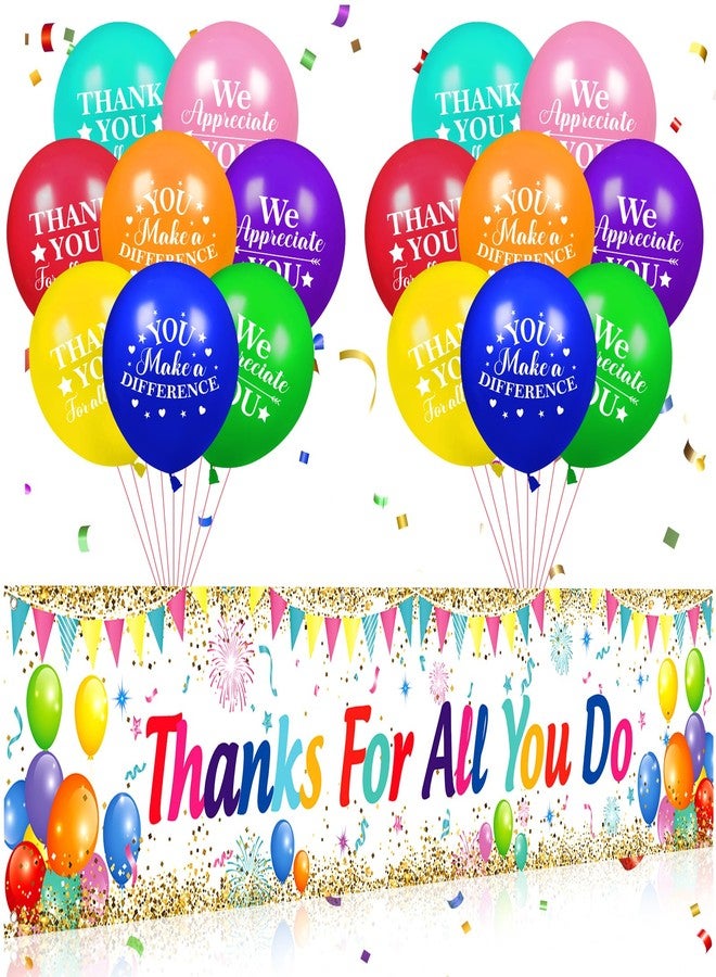 Yoirrat Thank You Appreciation Party Decorations Colorful Thanks for All You Do Banner with 18Pcs Balloons Rainbow We Appreciate You Yard Sign Decor Gifts for Graduation Pastor Employee Staff Teachers Doctors - Image 1