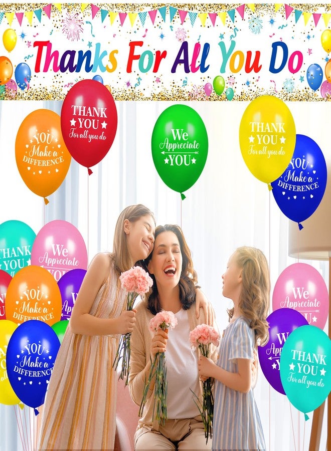 Yoirrat Thank You Appreciation Party Decorations Colorful Thanks for All You Do Banner with 18Pcs Balloons Rainbow We Appreciate You Yard Sign Decor Gifts for Graduation Pastor Employee Staff Teachers Doctors - Image 3
