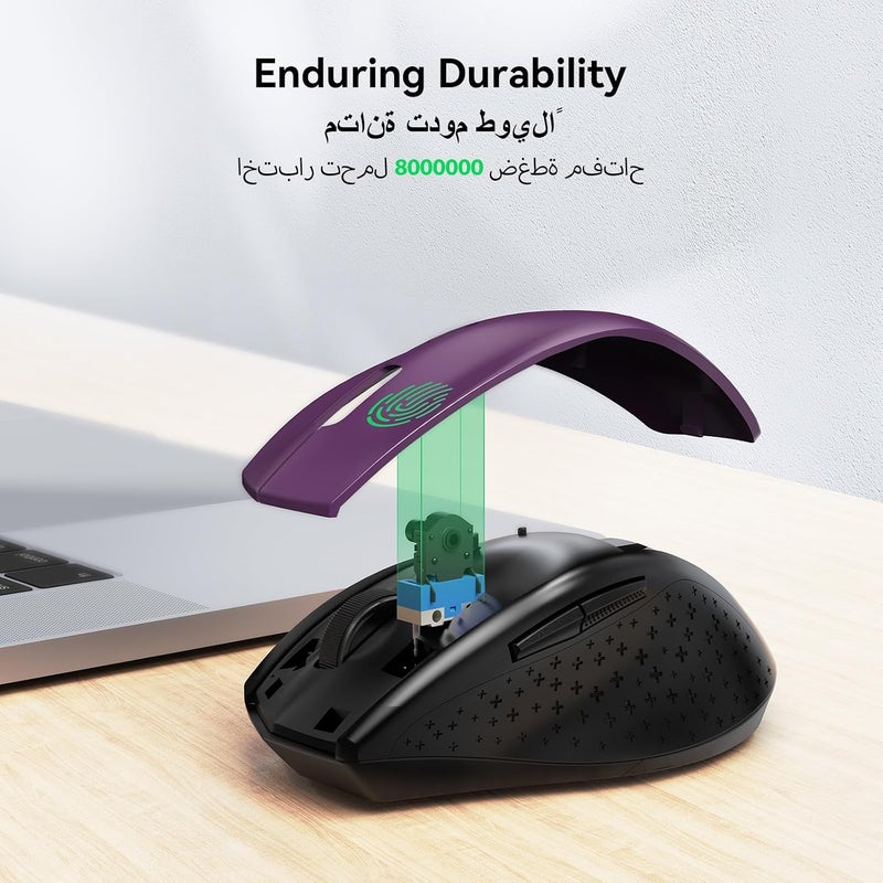 TECKNET Wireless Mouse, 2.4G Computer Mouse with 6-Level Adjustable 4800 DPI, 30 Months Battery, Ergonomic Grips, 6 Buttons Portable for PC, Chromebook, Mac, Purple - Image 5