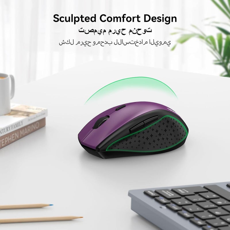 TECKNET Wireless Mouse, 2.4G Computer Mouse with 6-Level Adjustable 4800 DPI, 30 Months Battery, Ergonomic Grips, 6 Buttons Portable for PC, Chromebook, Mac, Purple - Image 3