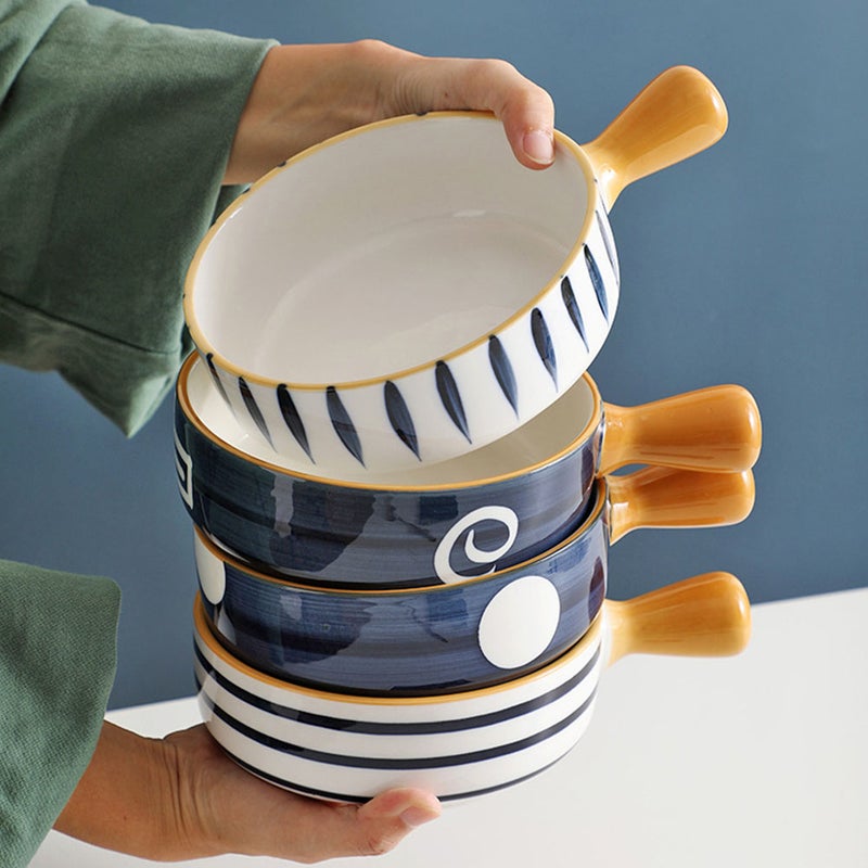 Household Ceramic Bowl Noodle Bowl Soup Bowl Multiuse Baking Bowl with Handle - Image 1