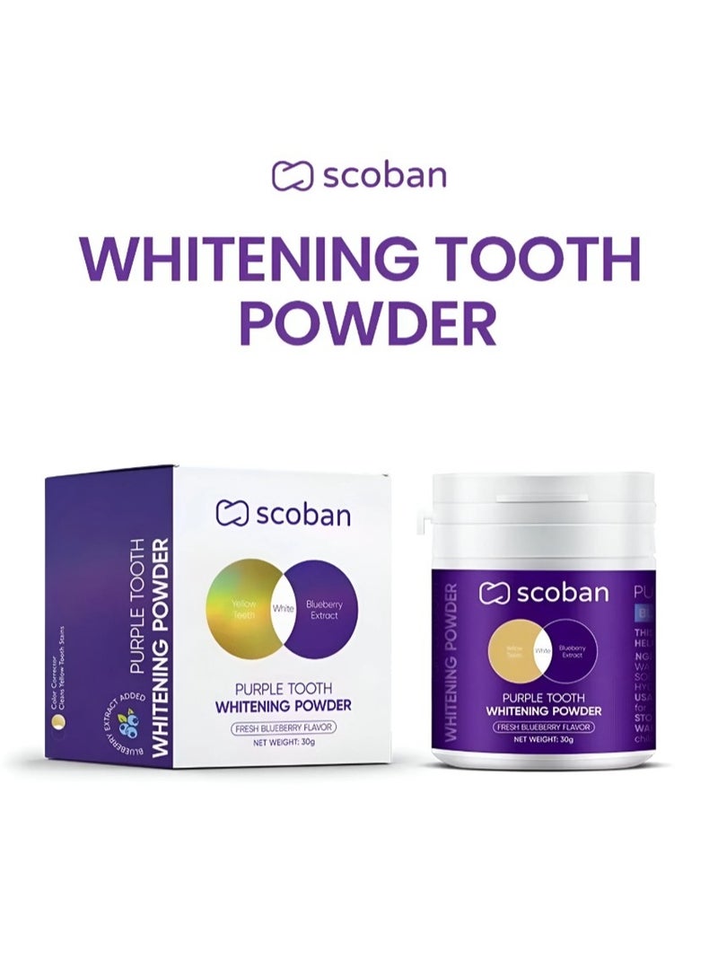 Scoban Purple Tooth Whitening Powder 30g – Fresh Blueberry Flavor for Brighter Teeth, Fresh Breath & Stain Removal - Image 1