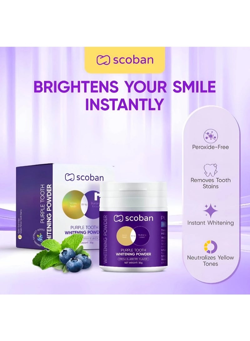 Scoban Purple Tooth Whitening Powder 30g – Fresh Blueberry Flavor for Brighter Teeth, Fresh Breath & Stain Removal - Image 2