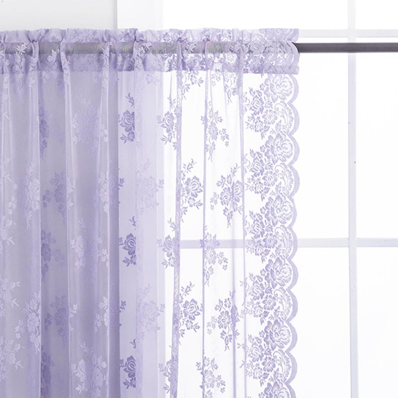 Kotile Light Purple Short Sheer Curtains 36 Inch Length, 2 Panels, W42 x L36 Inch Each, Country Rusitc Floral Vintage Small Lace Curtains for Kitchen Window Over Sink, Rod Pocket Privacy Lacy Tier Curtain - Image 4