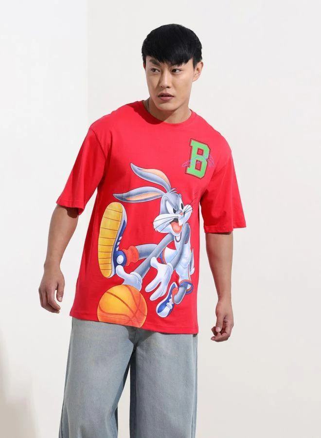 ذا انديان كراج كو Men Boxy Fit Bugs Bunny Printed Crew Neck Half Sleeves T-Shirt
