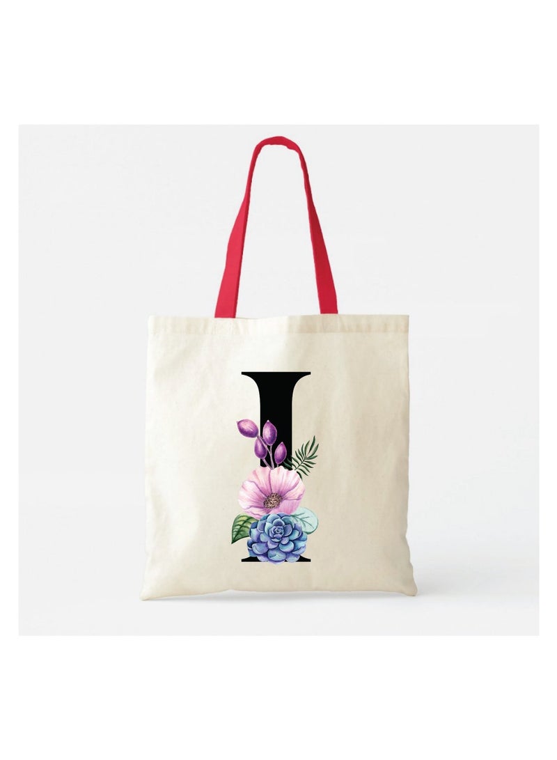 PRINTSHOP4ME Initial Letters Canvas Cotton Tote Bag With Red Handle-Ideal Gifts For Bridesmaids-Party Bag - Image 2