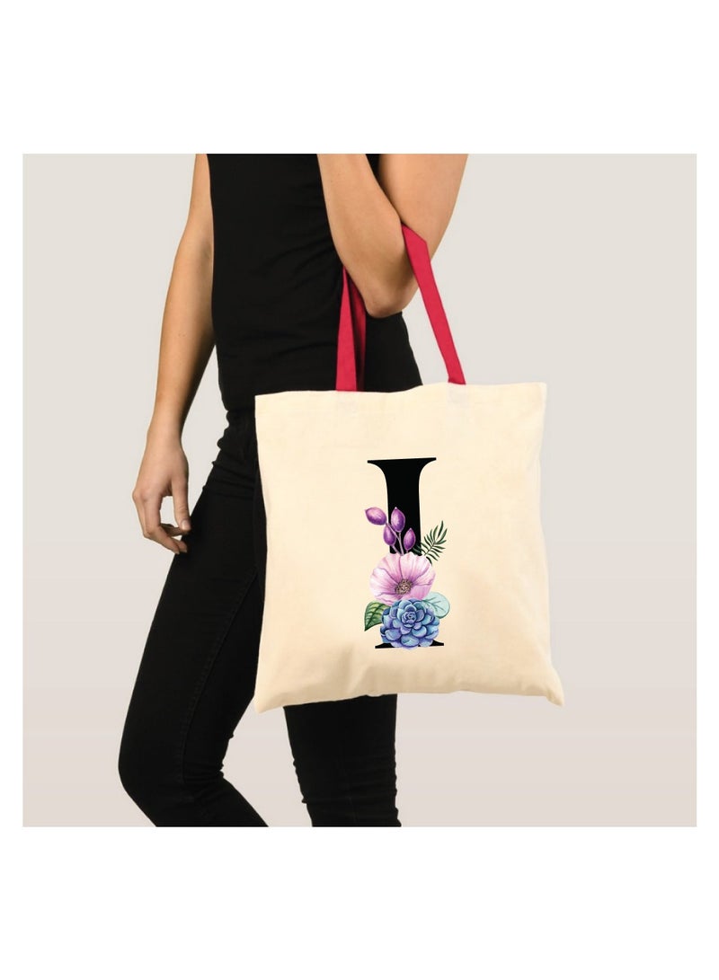 PRINTSHOP4ME Initial Letters Canvas Cotton Tote Bag With Red Handle-Ideal Gifts For Bridesmaids-Party Bag - Image 3
