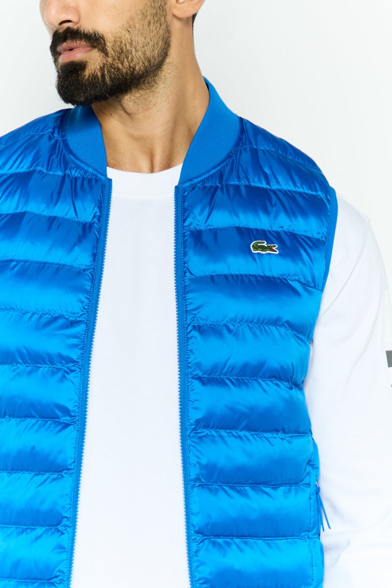 Men Quilted Sleeveless Vest Jacket, Blue