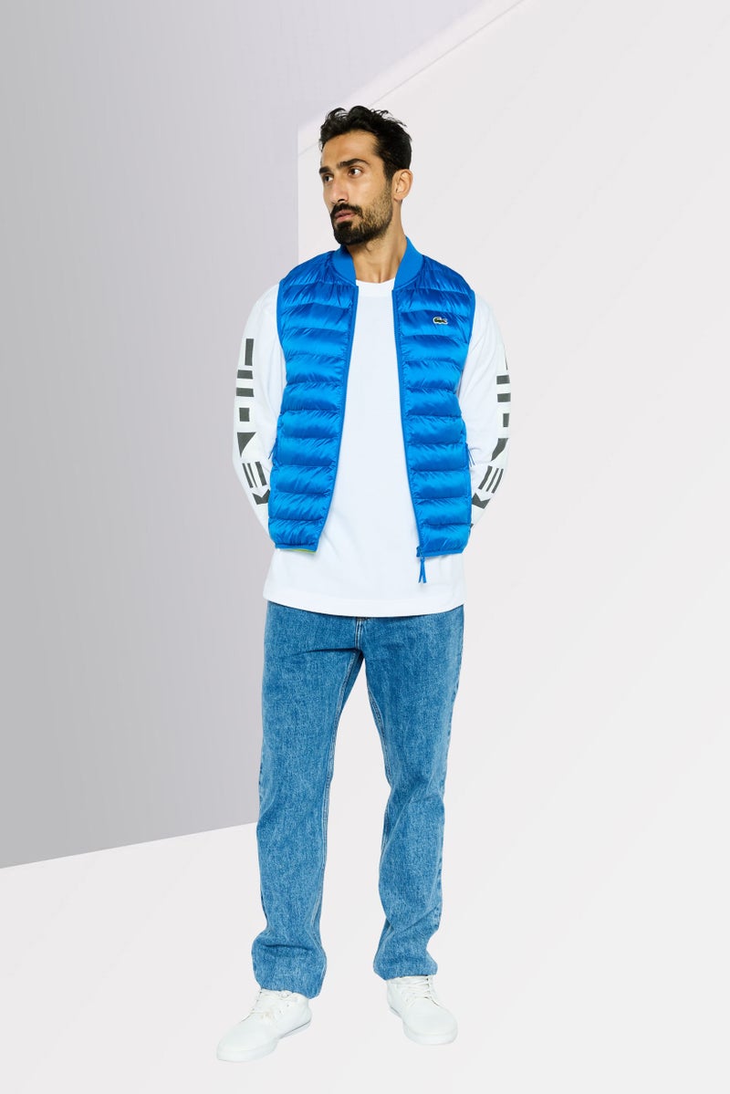 Men Quilted Sleeveless Vest Jacket, Blue