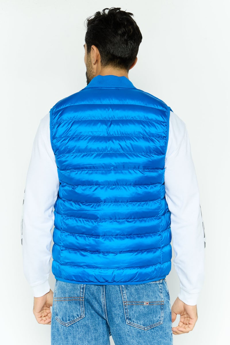 Men Quilted Sleeveless Vest Jacket, Blue