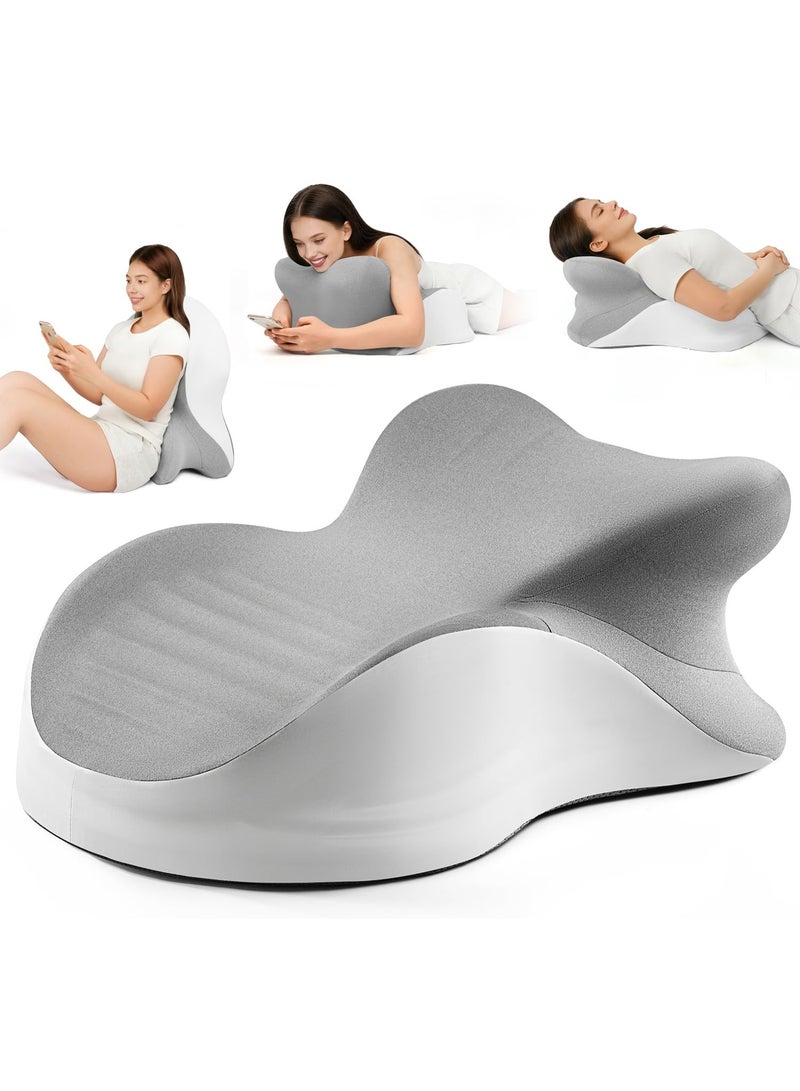 اكسيسن وسادة إسفنجية مريحة بتصميم إسفيني، وسادة قراءة للسرير، وسادة دعم للرأس تخفف آلام الظهر وحموضة المعدة وتساعد على الجلوس، مثالية للتدليك مع غطاء قابل للإزالة باللون الرمادي - Image 1
