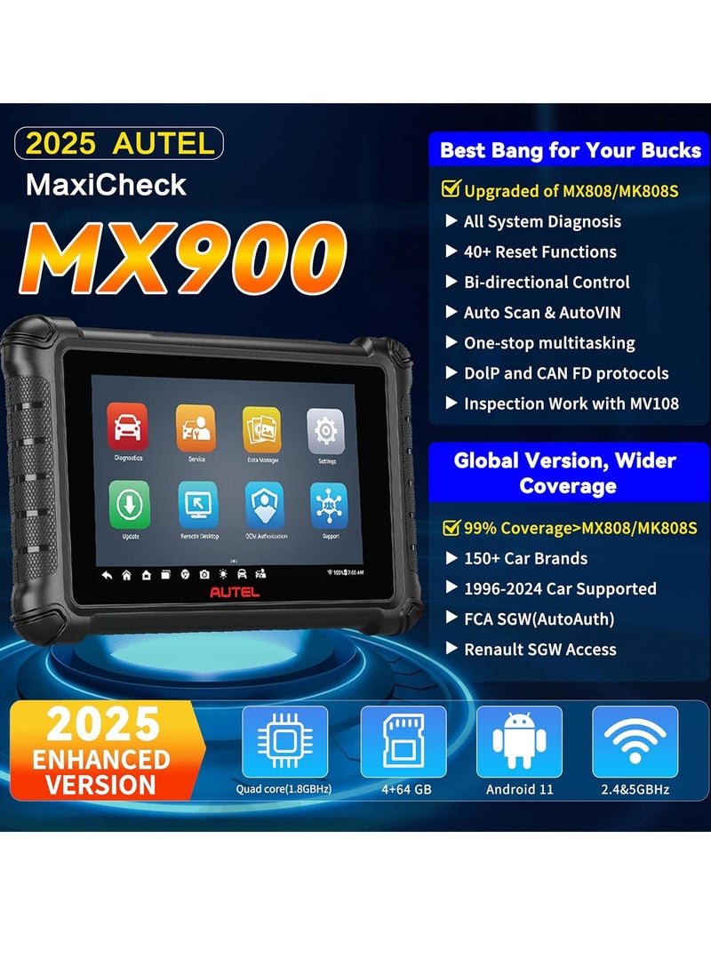 MaxiCheck MX900 with MV108 Bidirectional OBD2 Scanner Updated of MK900 MK808 MK808S MK808BT Android 11, 40+ Service Functions 8 inch All System Diagnostics Scan Tool