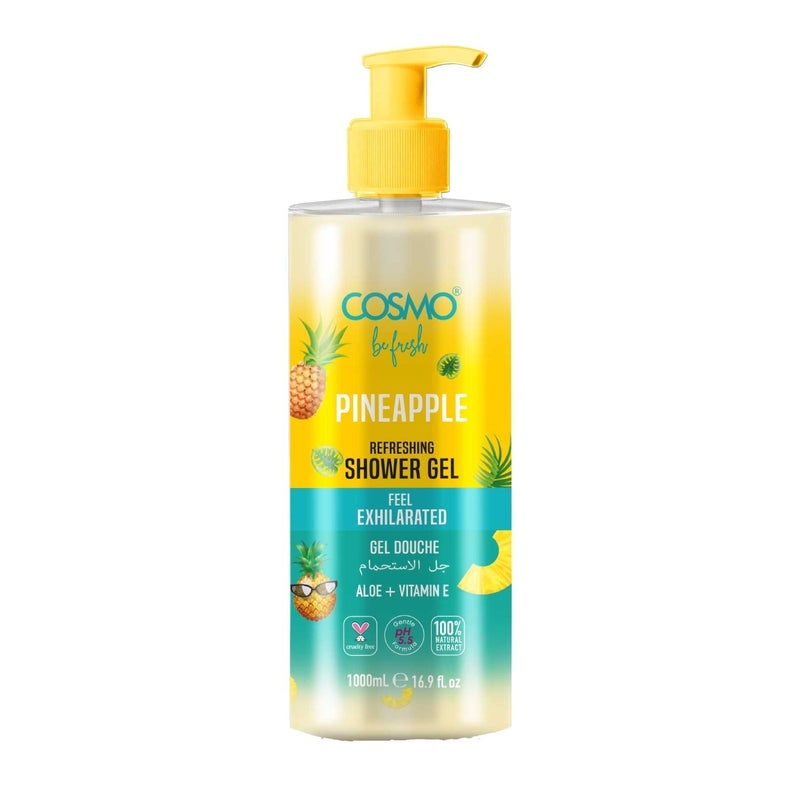 Cosmo Be Fresh Pineapple Shower Gel with Aloe & Vitamin E 1000ml, Tropical Hydrating Body Wash, Feel Exhilarated, Soft & Radiant Skin, Refreshing Fruity Cleanser, Citrus Scent, For Men & Women - Image 1