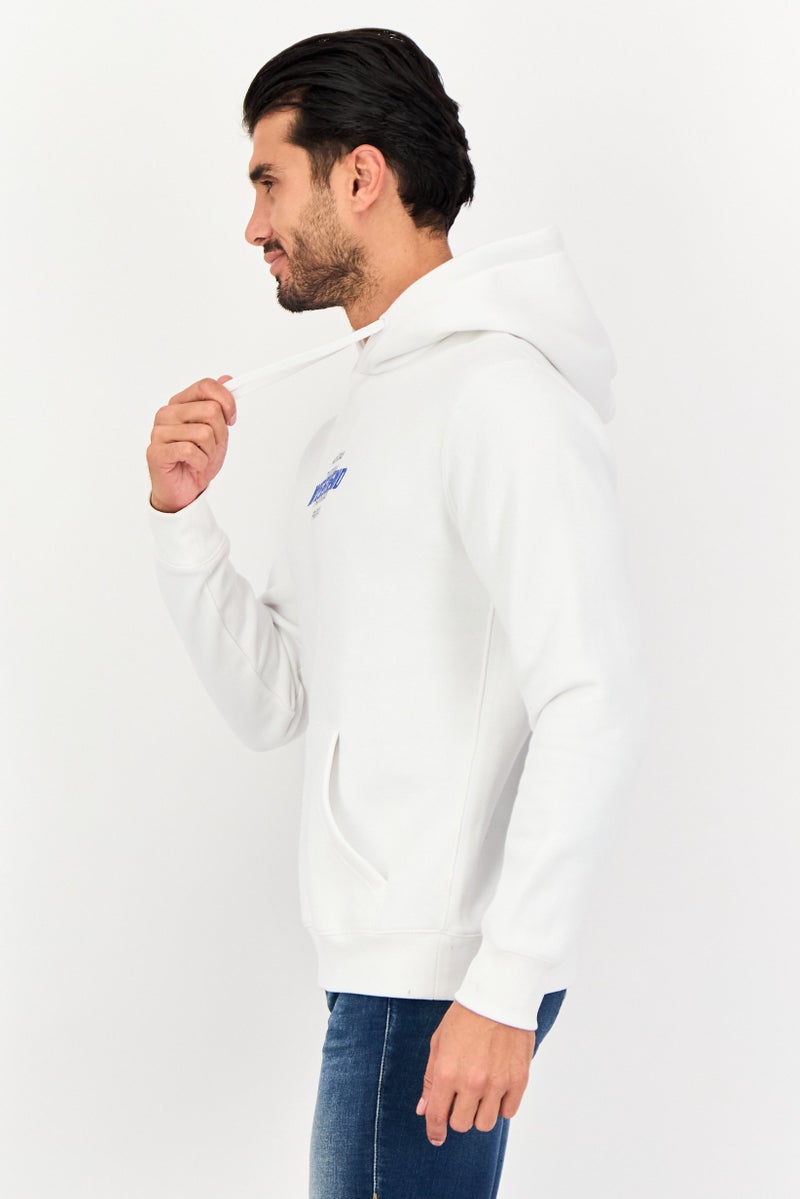 Celio هودي للرجال مع حبل سحب وطباعة بأكمام طويلة، أبيض بصري - Image 4