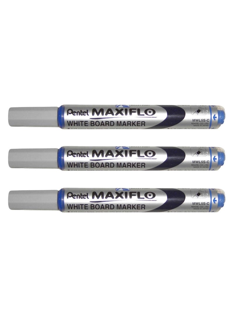 Pentel علامة سبورة ماكسي فلو بيضاء 3 قطع طرف رصاص حبر أزرق - Image 1