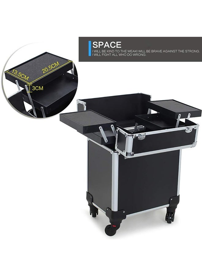 JCB CHIC Professional Makeup Train Case, Large Rolling Makeup Organizer, Cosmetic Trolley with Telescopic Handle, Portable Make Up Travel Case for Hairstylist Makeup Artist - Image 3