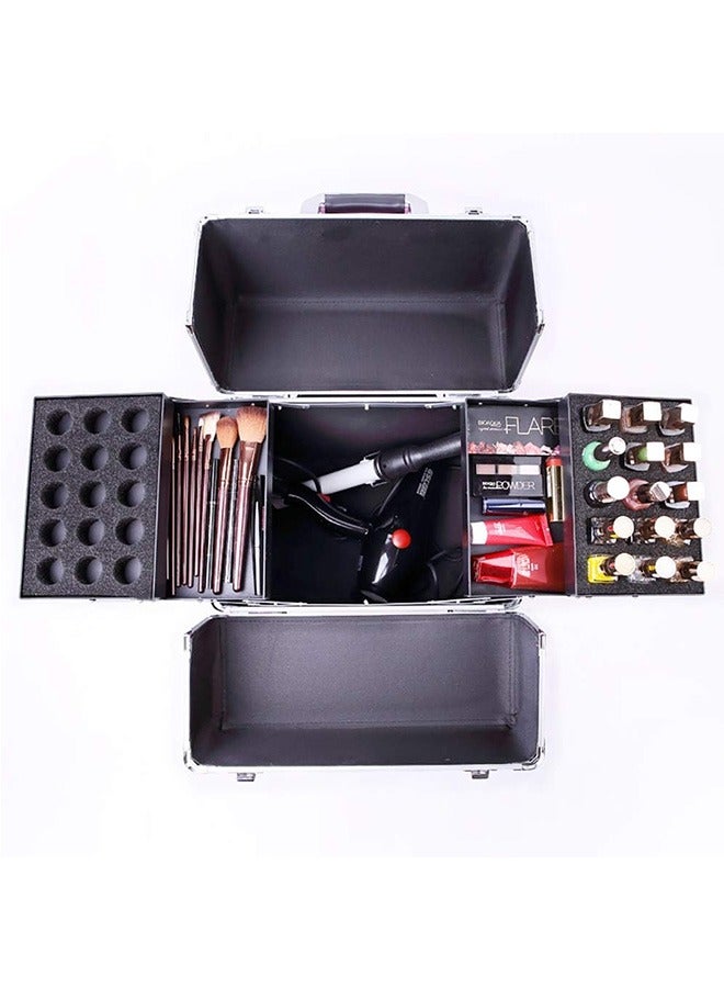 JCB CHIC Professional Makeup Train Case, Large Rolling Makeup Organizer, Cosmetic Trolley with Telescopic Handle, Portable Make Up Travel Case for Hairstylist Makeup Artist - Image 5