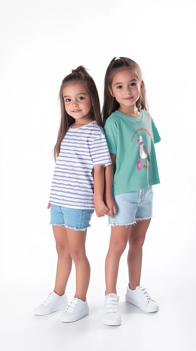 Nautinati Nautinati Girls' Pack of 2 Cotton Striped and Graphic Printed T-shirts