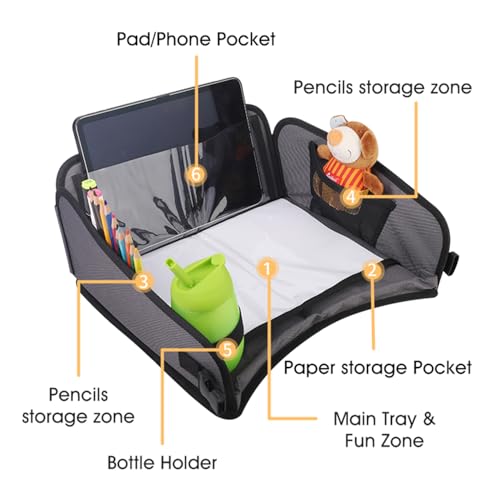 WedFeir Kids Travel Tray for Car Car Seat Tray Grey - Image 3